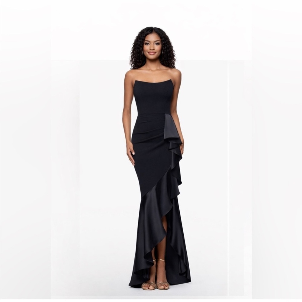 Betsy & Adam Black Strapless Ruffle Mermaid Gown SZ 8 NWT Formal Black Tie GALA
